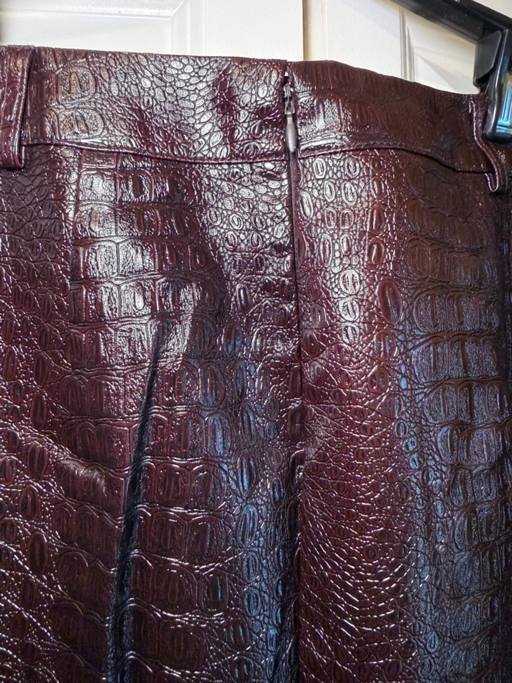 Rachel Comey Faux Croc Button-Front Midi Skirt — Dark Chocolate Brown /Deep Wine - Picture 6 of 9